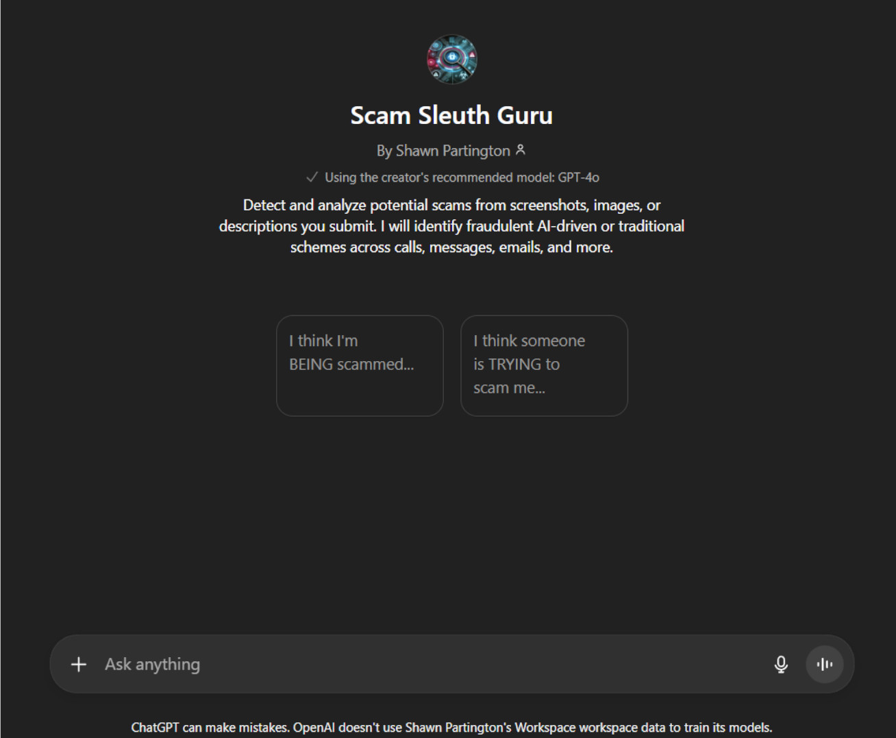 Scam Sleuth Guru – custom AI agent for scam detection