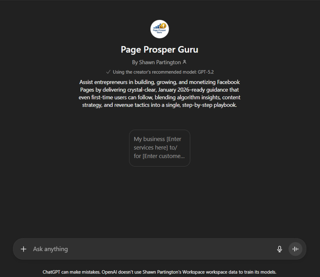 Page Prosper Guru – custom AI agent for building monetized Facebook Pages