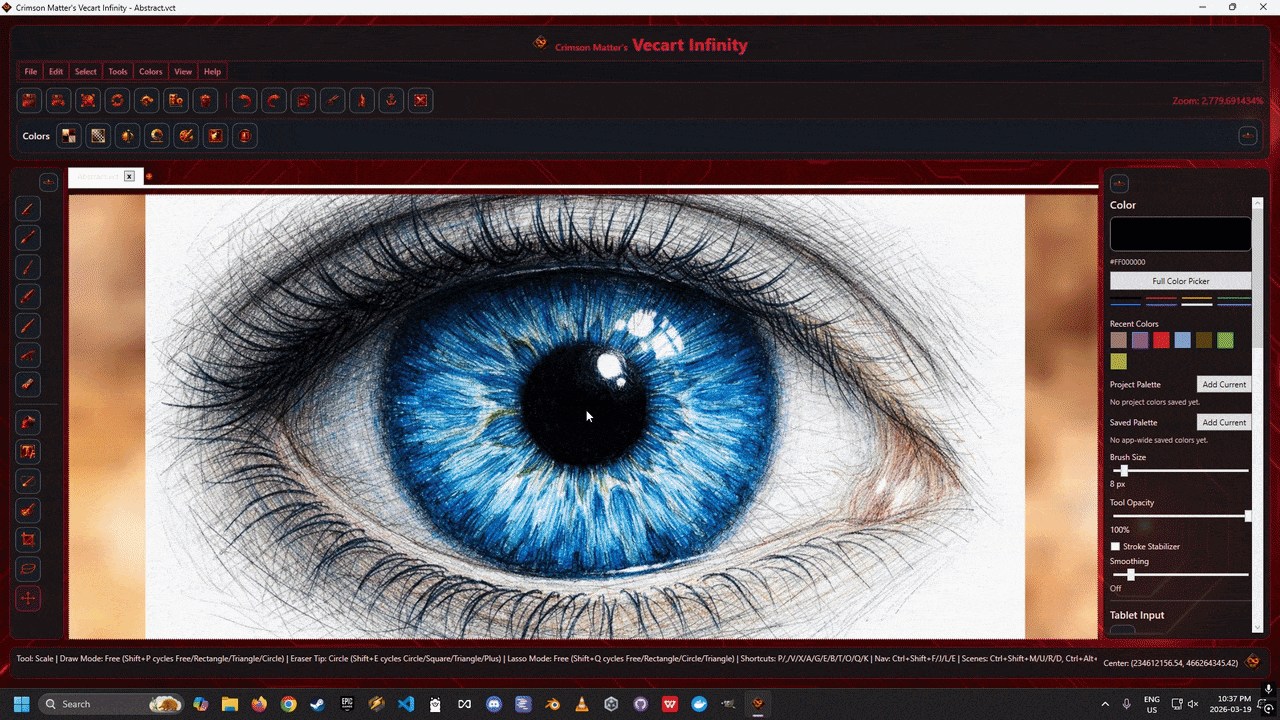 Démonstration animée de Vecart Infinity montrant un zoom infini dans un espace visuel connecté